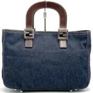 Fendi Handbag tote bag denim leather Navy Blue